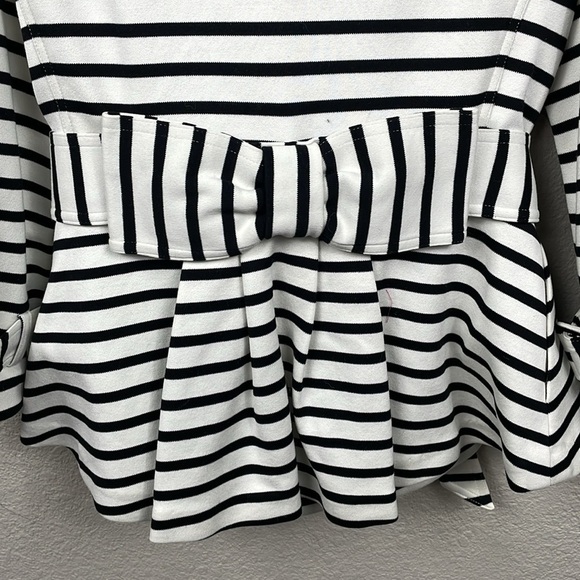 Kate Spade Nautical Striped Bow Jacket Crop Double Breasted Black White Sz M - Picture 5 of 12